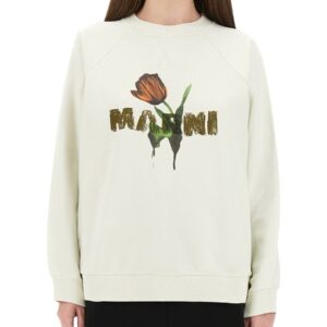 Explore the authentic Marni women's WHITE COTTON SWEATSHIRT WITH TULIP PRINT in White