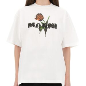 Explore the authentic Marni women's WHITE COTTON T-SHIRT WITH TULIP PRINT in White