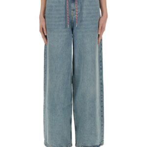 Refresh your wardrobe with the MOSCHINO JEANS women's "WIDE FIT" JEANS in DENIM