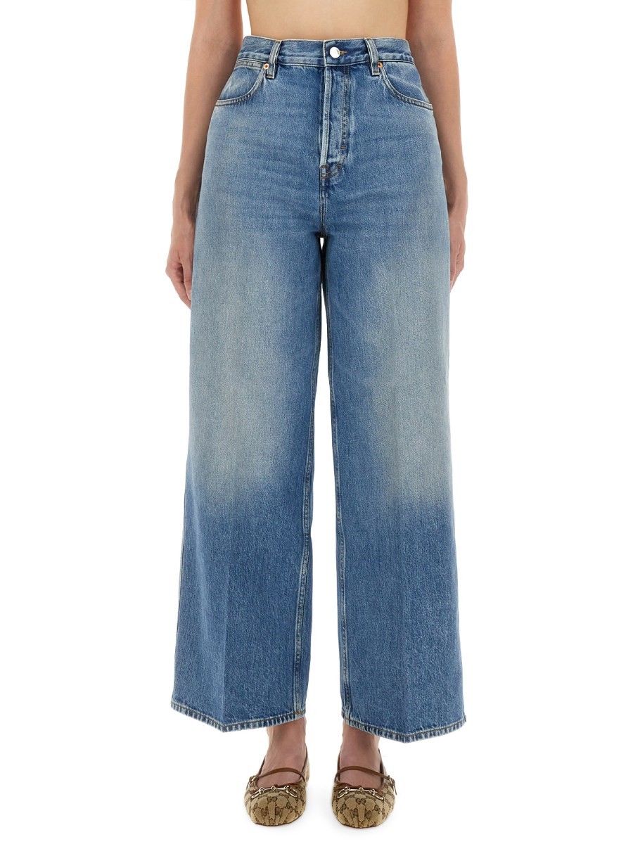 Discover the authentic Gucci women's "WIDE-LEG" JEANS in DENIM