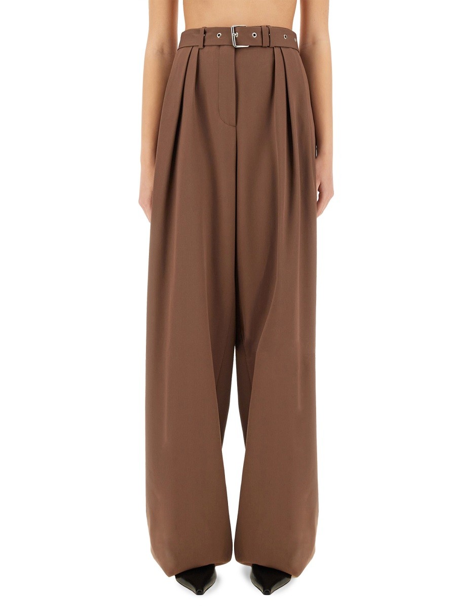 Explore the authentic Dries Van Noten women's WIDE-LEG PANTS WITH BELT in Brown