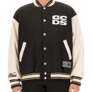 Refresh your wardrobe with the gcds men's WIRDO VARSITY BOMBER JACKET in Black