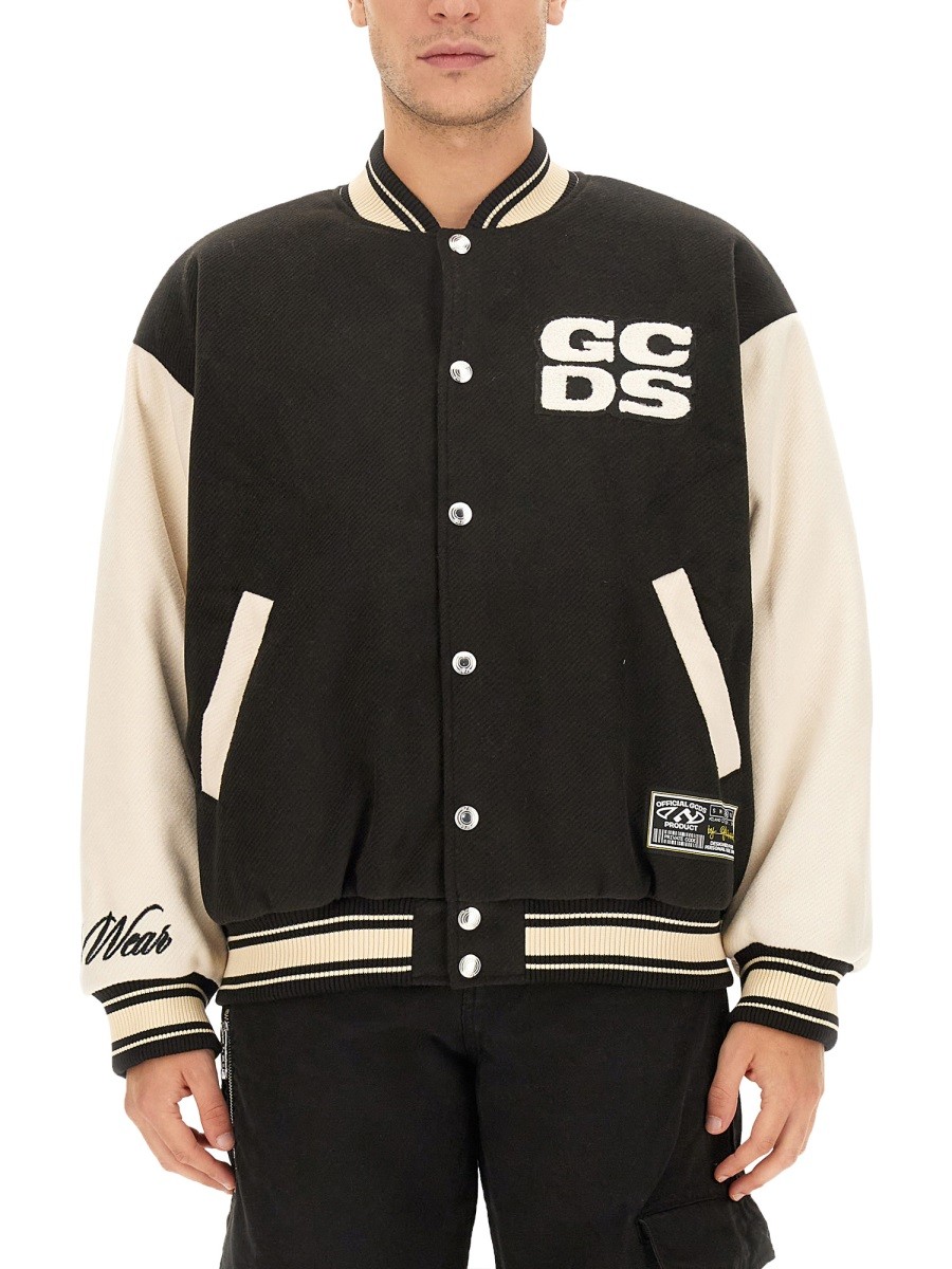 Refresh your wardrobe with the gcds men's WIRDO VARSITY BOMBER JACKET in Black
