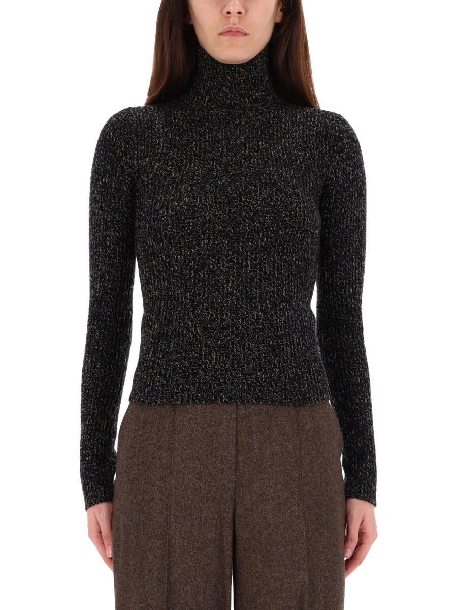 Discover the authentic Max Mara women's WOOL AND CASHMERE MOULINÉ TURTLENECK in Black