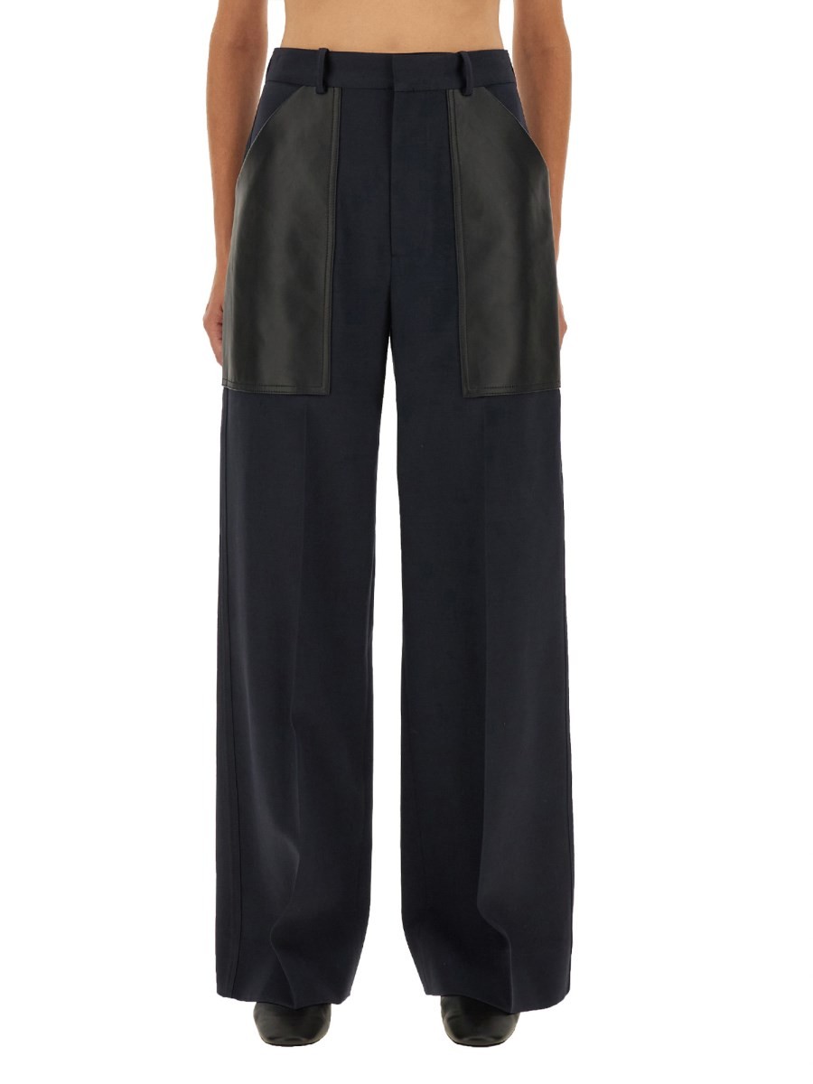 Explore the authentic Bottega Veneta women's WOOL AND COTTON PANTS in Blue