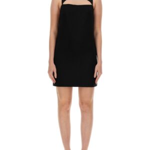 Elevate your look with the Versace women's WOOL BLEND STRAIGHT MINI DRESS WITH CUT-OUT in Black