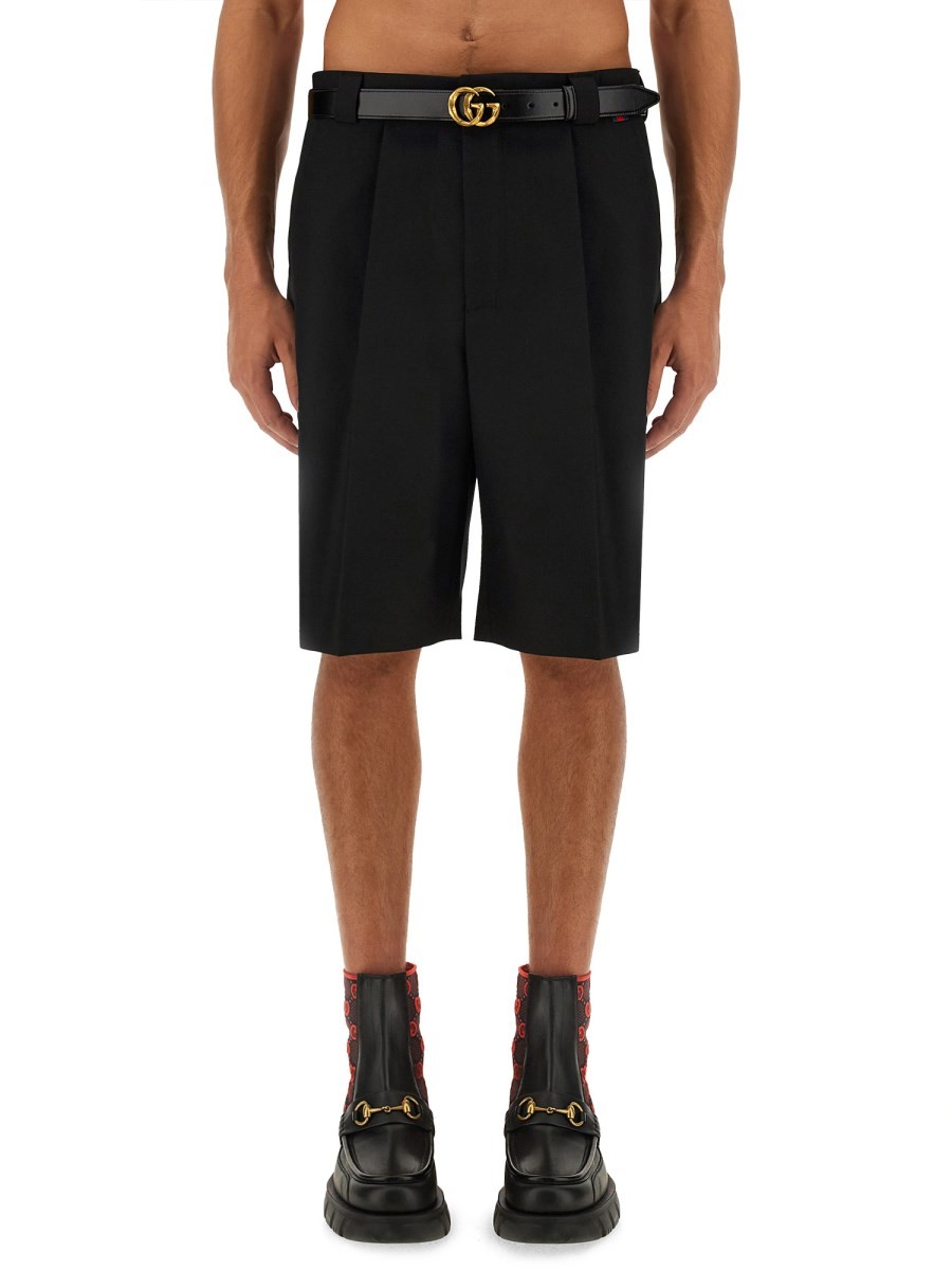 Discover the authentic Gucci men's WOOL BLEND TWILL SHORTS in Black