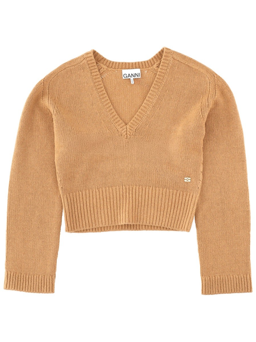 Refresh your wardrobe with the GANNI women's WOOL JERSEY. in beige