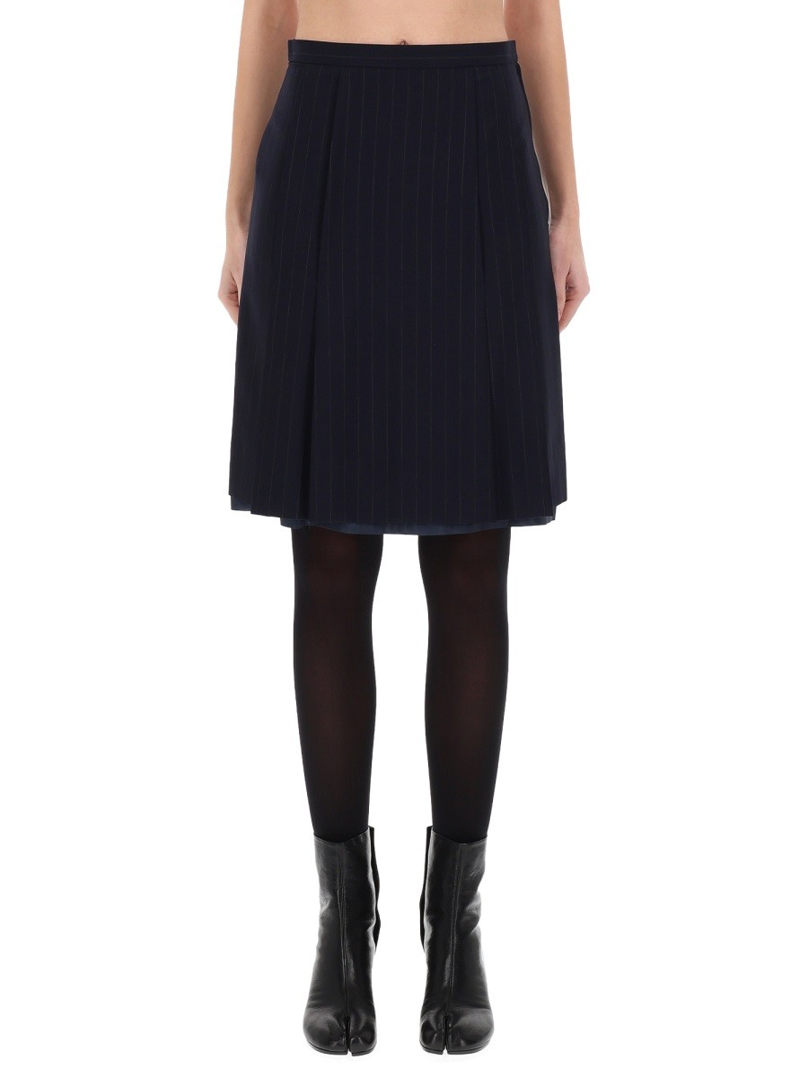 Refresh your wardrobe with the Maison Margiela women's WOOL MIDI SKIRT in Blue