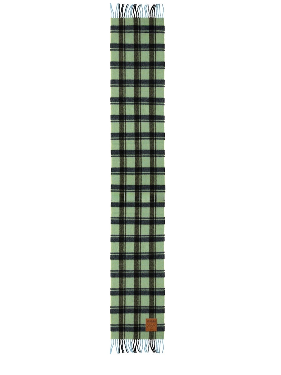 Discover the authentic GANNI women's WOOL SCARF in GREEN