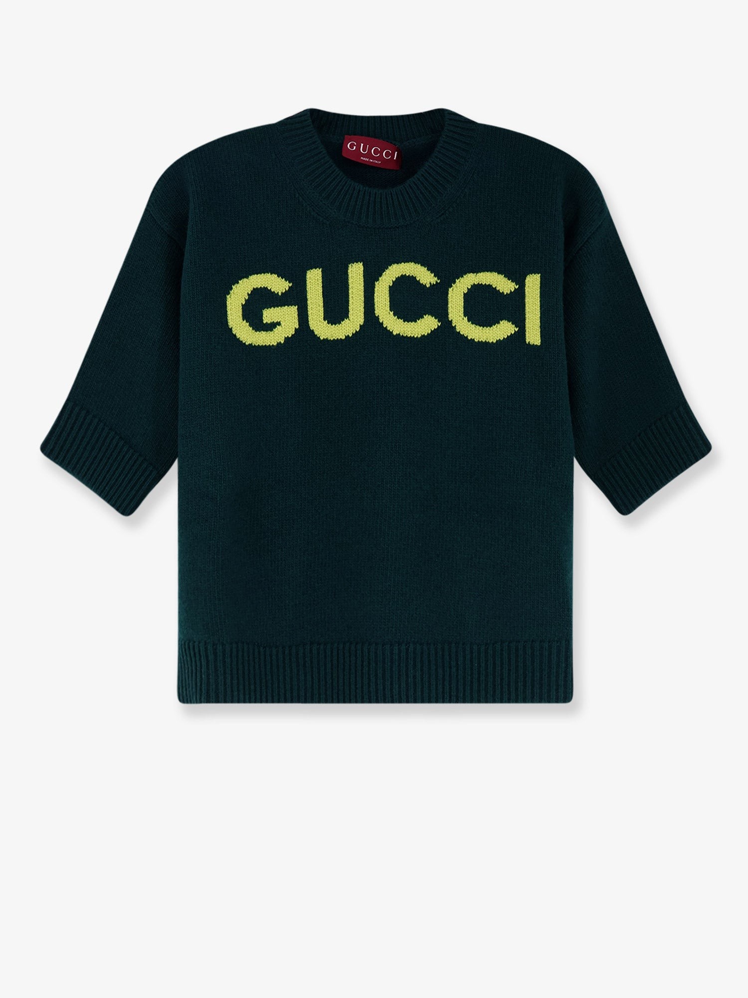 Elevate your look with the Gucci women's Wool sweater with frontal logo embroidery in PINE GREEN