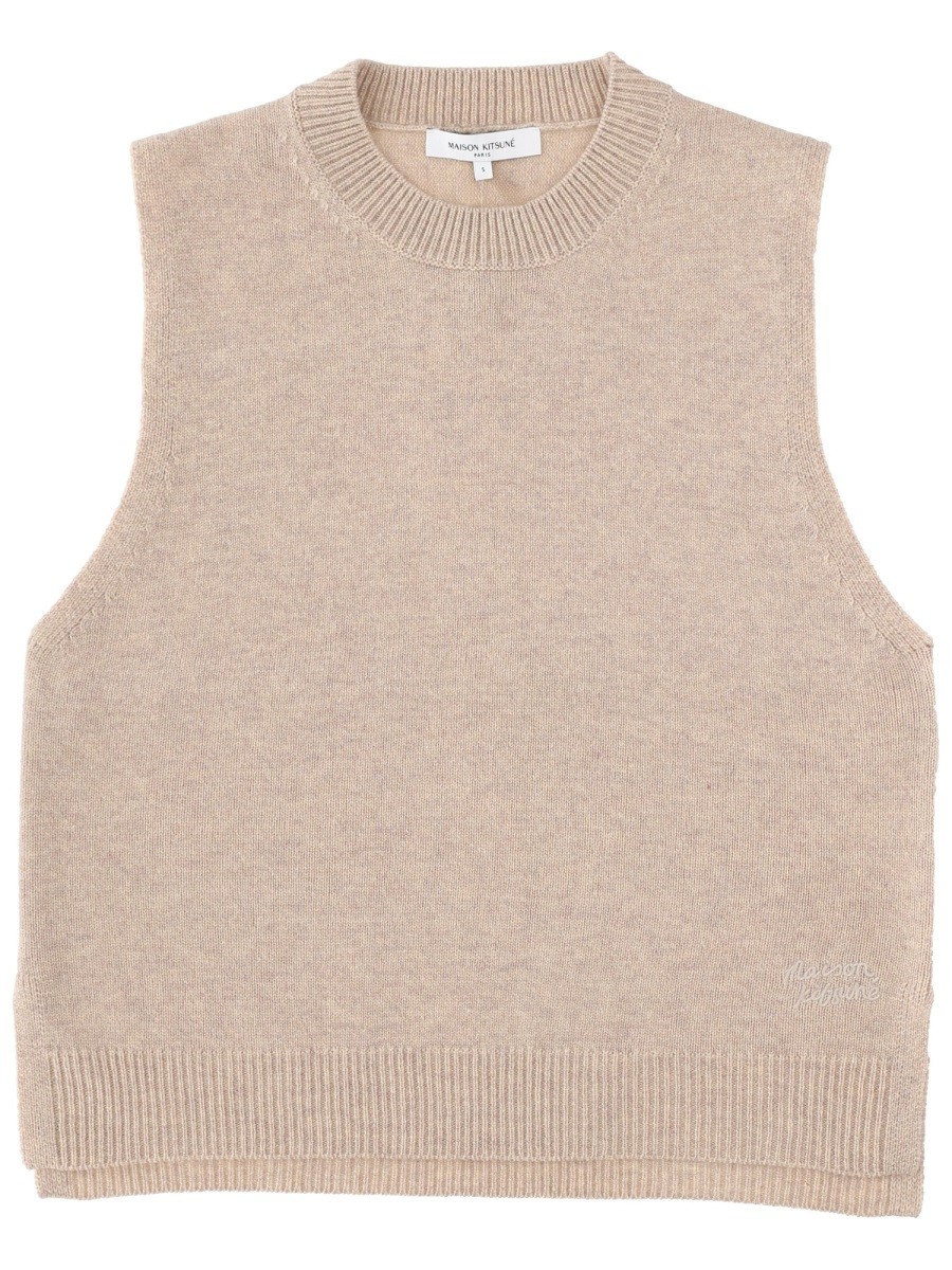 Discover the authentic Maison Kitsune women's WOOL VEST in beige