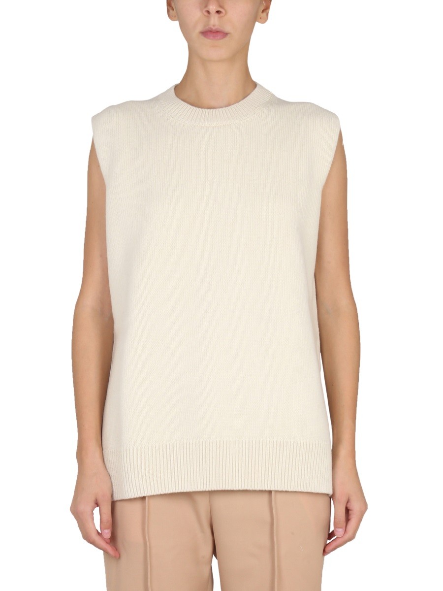 Discover the authentic JIL SANDER women's WOOL VEST in Ivory