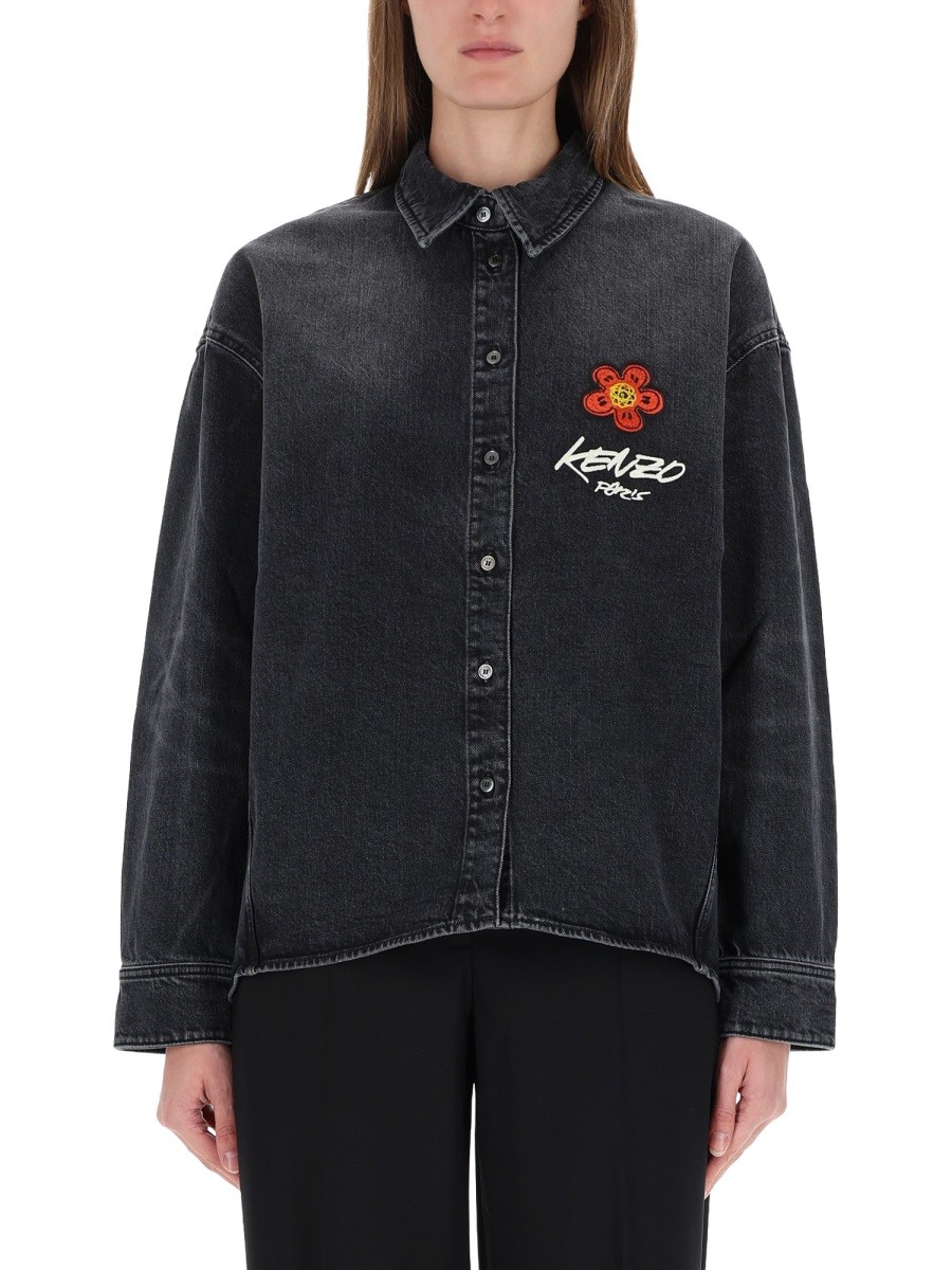 Shop the authentic Kenzo women's "WORKWEAR" SHIRT WITH KENZO X FUTURA 2000 EMBROIDERY in Black