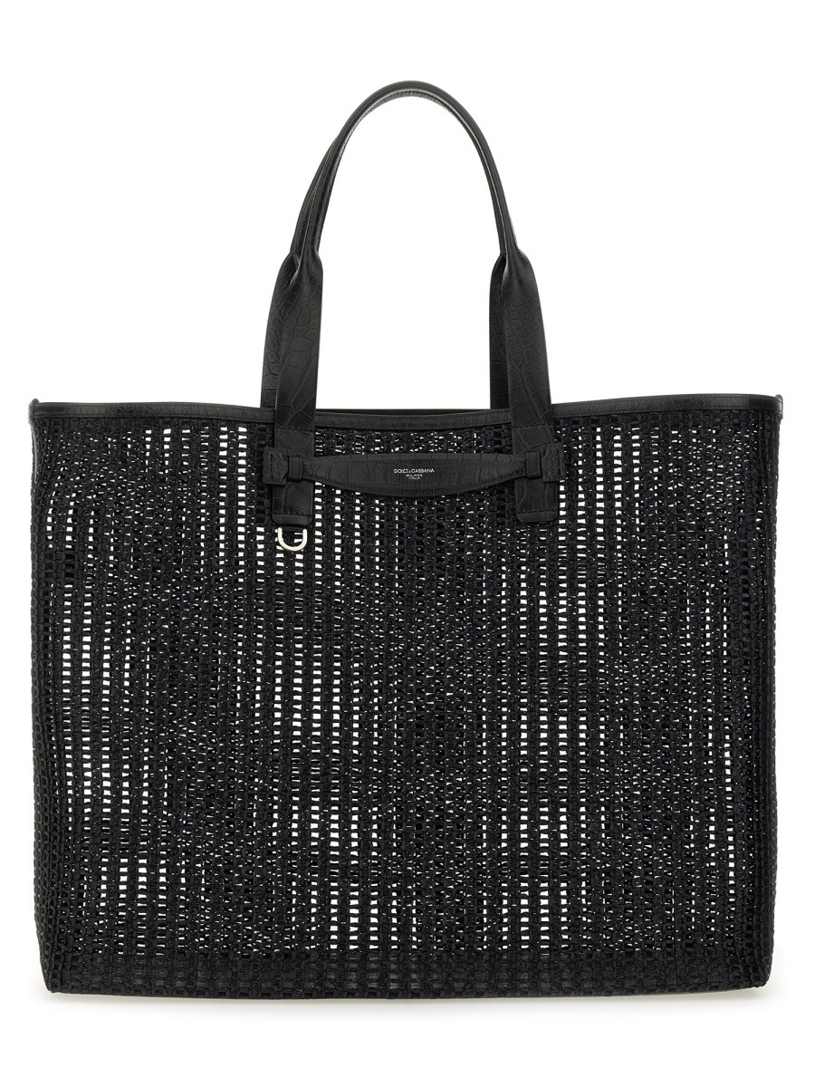 Discover the authentic Dolce & Gabbana men's WOVEN MESH SHOPPING BAG in Black