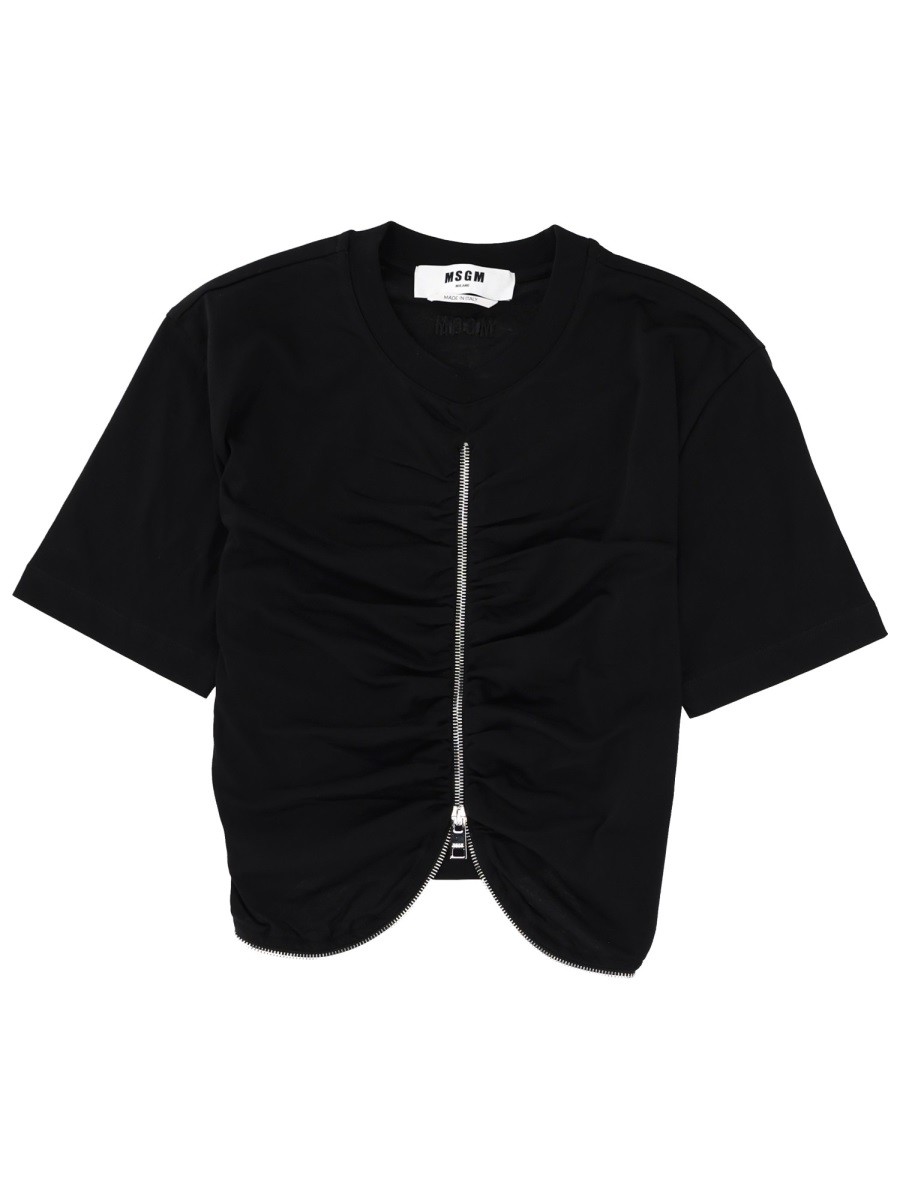 Discover the authentic msgm women's ZIPPERED T-SHIRT in Black